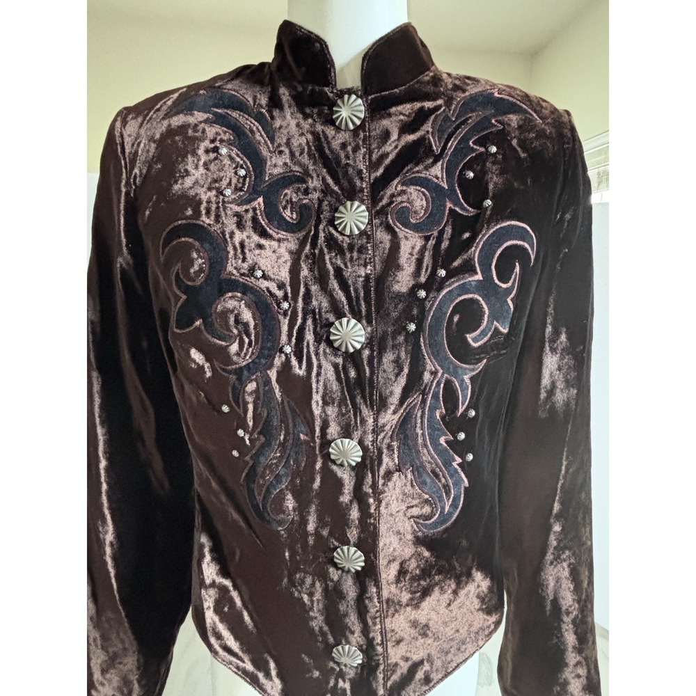 VTG Saddle Ridge Brown‎ Velvet Concho Jacket Womens S Western Cowgirl Rodeo EUC